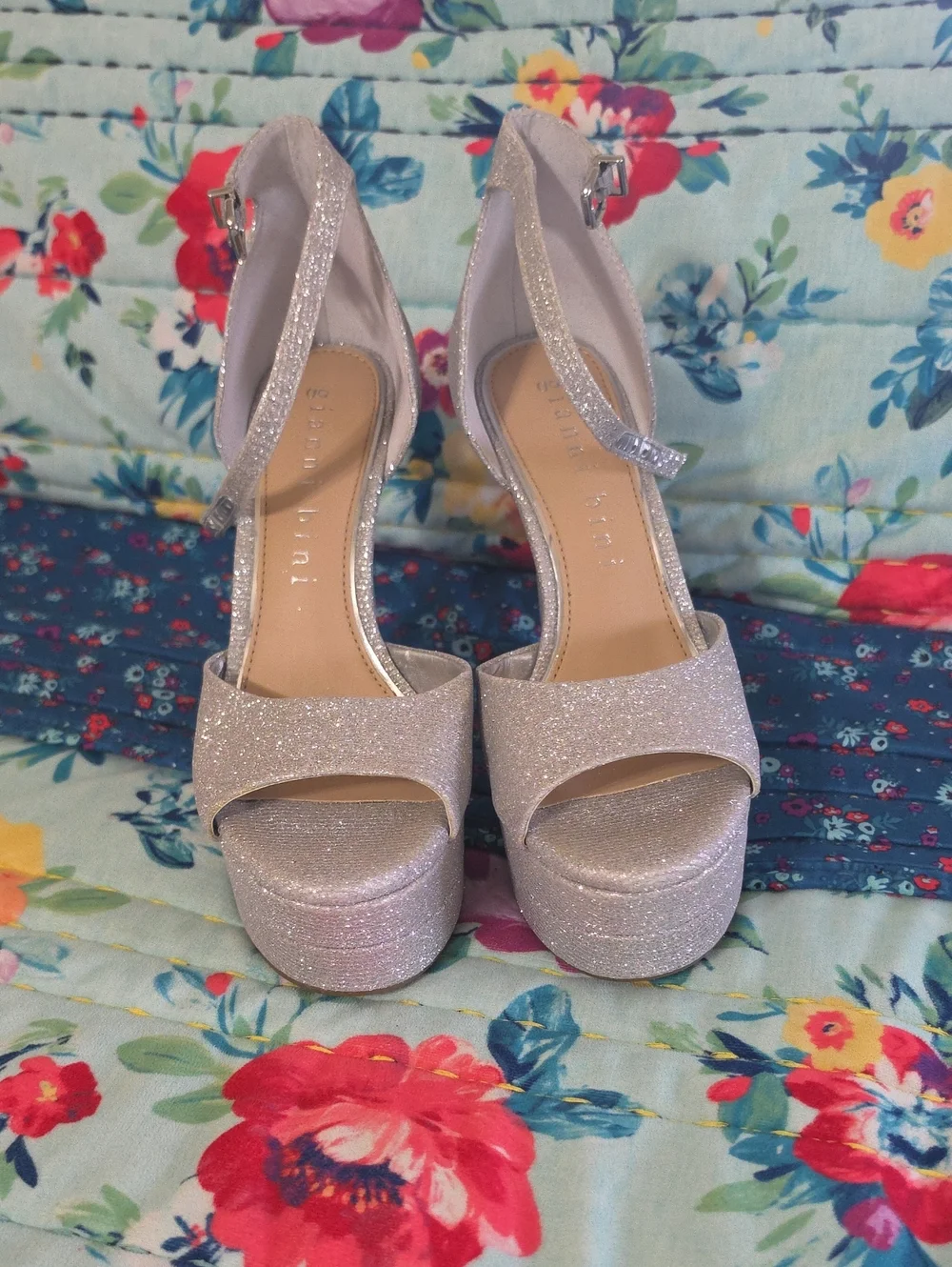 Gianni Bini Silver Glitter Platform Heels